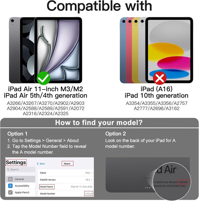 Jetech حافظة دوارة لجهاز iPad Air 11 بوصة M3/M2 (2025/2024)، iPad Air 5/4 (2022/2020 الجيل الخامس/الرابع)، غطاء واقي دوار 360 درجة مع ظهر شفاف، استيقاظ/نوم تلقائي (أزرق سماوي) - Image 2